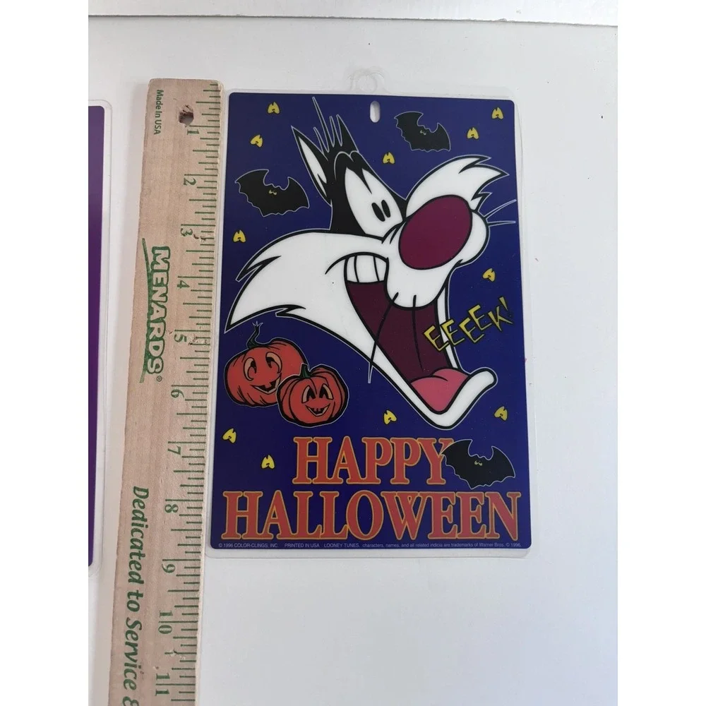 3 VINTAGE LOONEY TUNES HAPPY HALLOWEEN BUGS BUNNY 9x6 Window Suction Cup Hanger